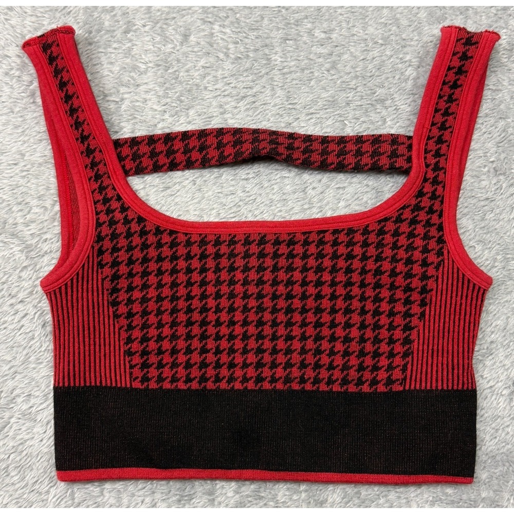 Nagnata Knit Sports Bra Womens XS S Red Black  Merino Wool Houndstooth Stretch